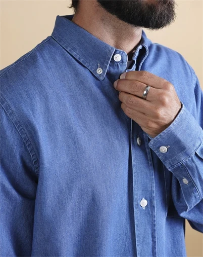 Elsk - Chambray Mens BD Skjorte - Nineties Blue